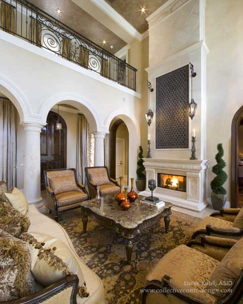 Cast-stone and wrought iron accentuate the home’s architecture.