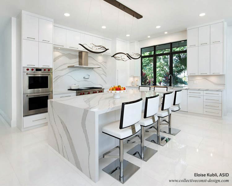 Three new trends are illustrated in the kitchen of this custom home renovation by interior designer Eloise Kubli ASID</a> and <a href="http://faramir-10/collective/about-interior-design-and-contracting.php?mobile=false&pv=blank#arthur_kubli">general contractor Arthur Kubli</a>: the extra-wide sink, which allows multiple cooks to prepare together; the professional grade Wolf range; and the large island complete with a waterfall edge for drama and a finished look.