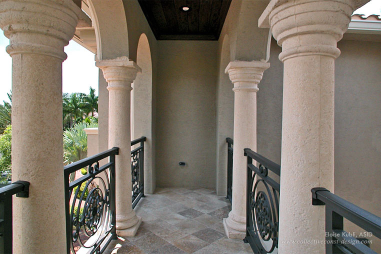 Metal accents can add architectural interest to the exterior of a home and define spaces like this balcony. <br /><span class=