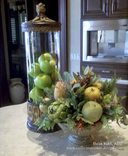 Colorful fruit on a tray or in a glass container can be an attractive accessory.