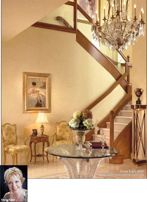 An elegant chandler, Lalique table and Giner Bueno painting owned by the clients provided inspiration for the foyer.