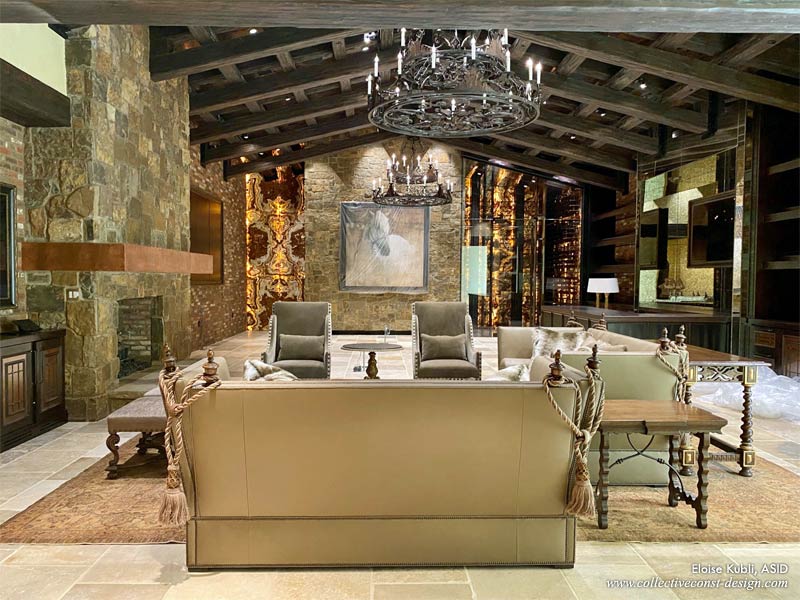 Another view of the great room ongoing construction, this time looking at protected artwork outside the wine vault.